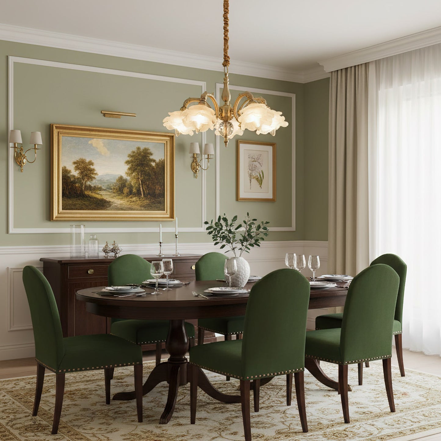 Curved Rod Floral Chandelier