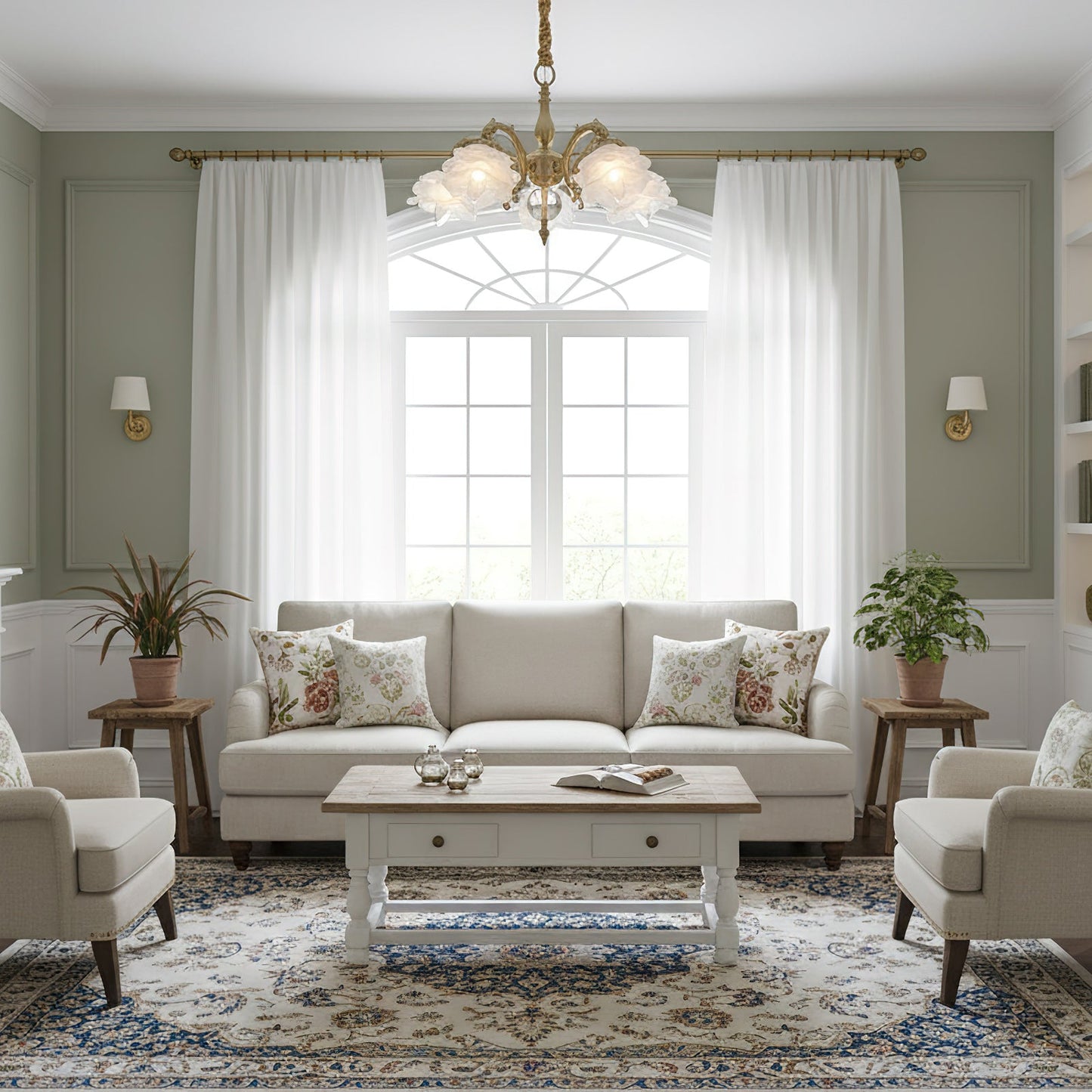 Curved Rod Floral Chandelier