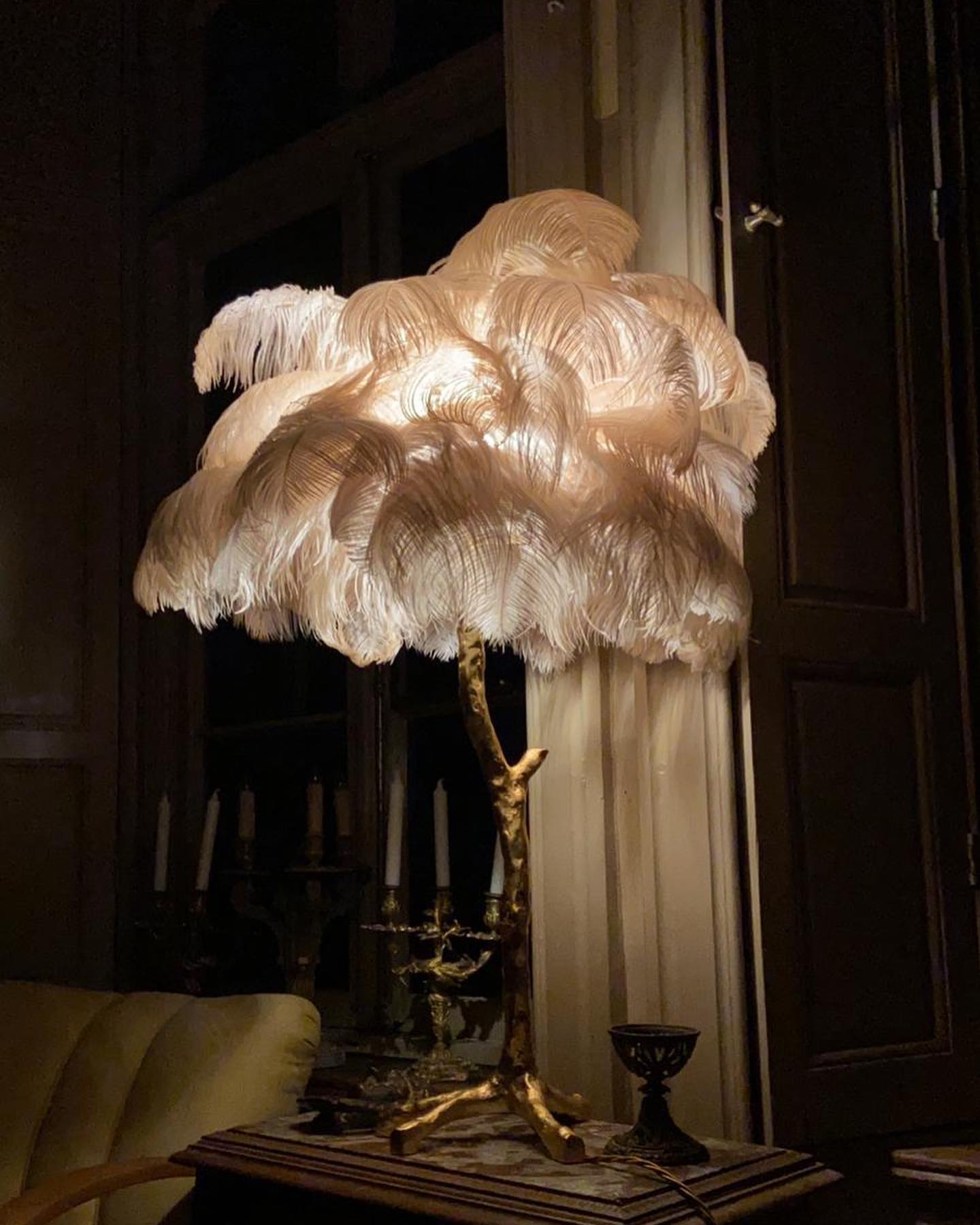 Ostrich Feather Table Lamp